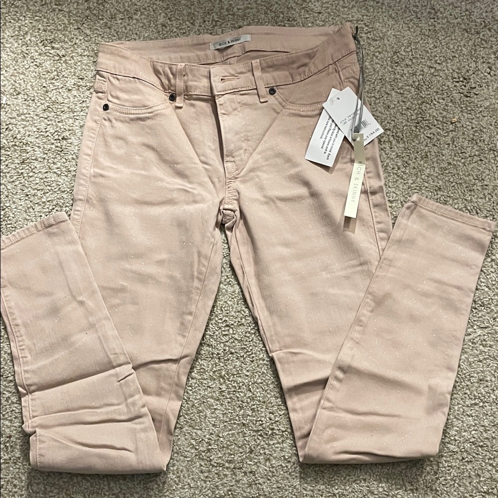 Rich & Skinny light pink gold shimmer Jeans SZ 27